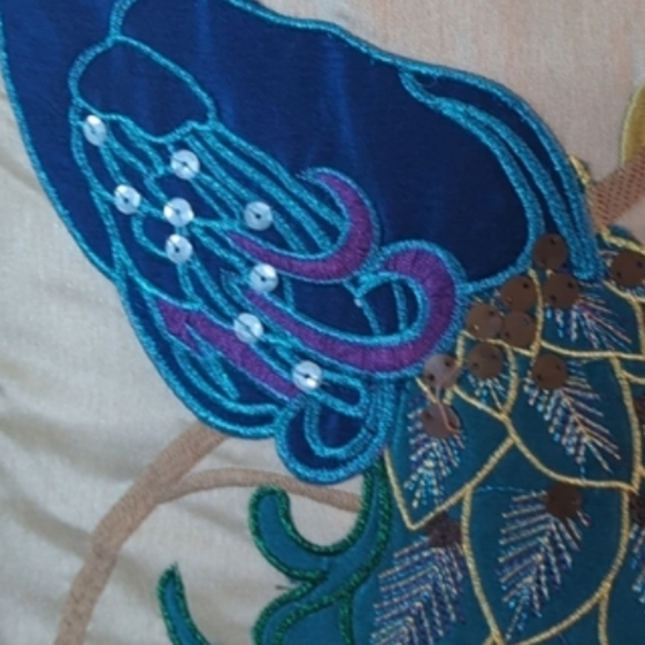 MARLO LORENZ | Embroidered Sequined Peacock Vintage Throw Pillow - Picture 9 of 11
